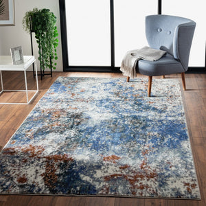 HomeRoots 5' Blue and White Abstract Ocean Area Rug - Modern Coastal Design for Stylish Interiors and Comfort 5' X 8' 395932