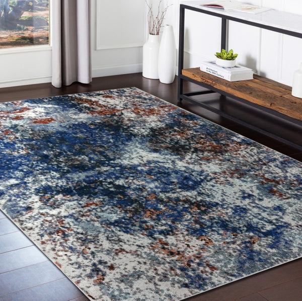 HomeRoots 5' Blue and White Abstract Ocean Area Rug - Modern Coastal Design for Stylish Interiors and Comfort 5' X 8' 395932