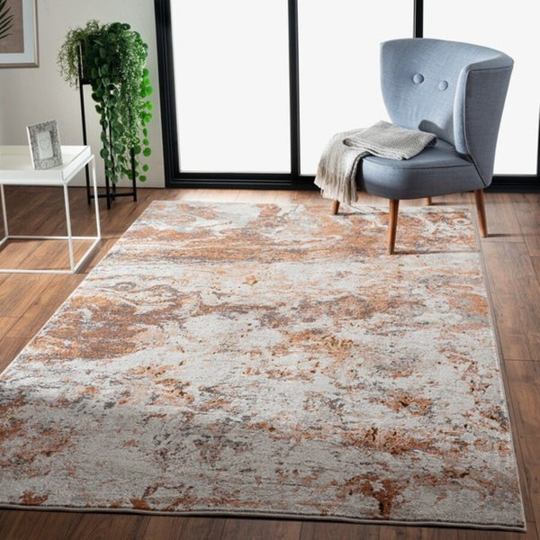 HomeRoots 5' Brown and White Abstract Earth Area Rug – Modern Artistry, Durable, Stain-Resistant Design for Any Room 5' x 8' 395938