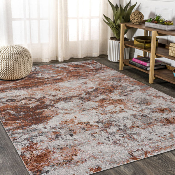HomeRoots 5' Brown and White Abstract Earth Area Rug – Modern Artistry, Durable, Stain-Resistant Design for Any Room 5' x 8' 395938