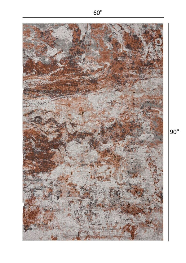 HomeRoots 5' Brown and White Abstract Earth Area Rug – Modern Artistry, Durable, Stain-Resistant Design for Any Room 5' x 8' 395938