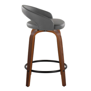 English Elm Fixed-height Swivel Counter Stools Walnut Bentwood Grey Faux Leather Set of 2 B202S01751