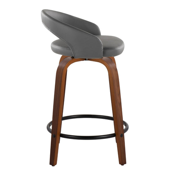 English Elm Fixed-height Swivel Counter Stools Walnut Bentwood Grey Faux Leather Set of 2 B202S01751