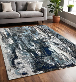 HomeRoots 5' Shades of Blue and Gray Abstract Marble Area Rug – Modern Design for Any Space, Easy Care & Style 5' X 8' 395987