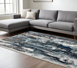 HomeRoots 8' Abstract Marble Area Rug in Soothing Blue and Gray Striations - Modern, Durable, and Stylish Focal Point 8' X 10' 395988