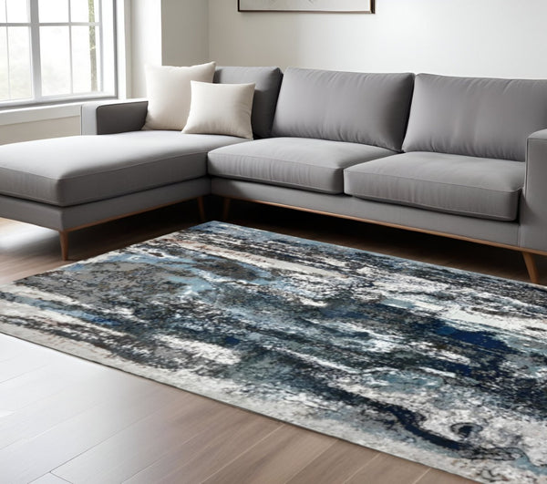 HomeRoots 8' Abstract Marble Area Rug in Soothing Blue and Gray Striations - Modern, Durable, and Stylish Focal Point 8' X 10' 395988