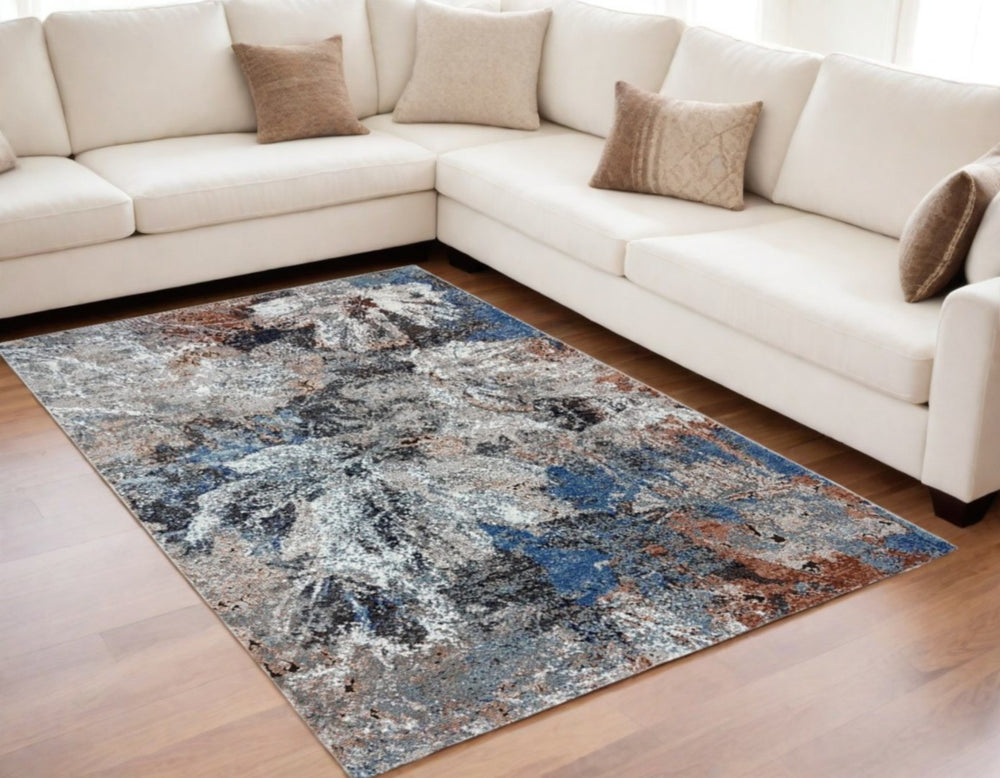 HomeRoots 5' Gray Abstract Foliage Area Rug - Modern Artistry, Durable Design, and Comfortable Low-Pile Surface 5' X 8' 395989