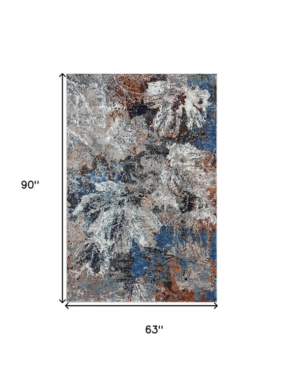 HomeRoots 5' Gray Abstract Foliage Area Rug - Modern Artistry, Durable Design, and Comfortable Low-Pile Surface 5' X 8' 395989