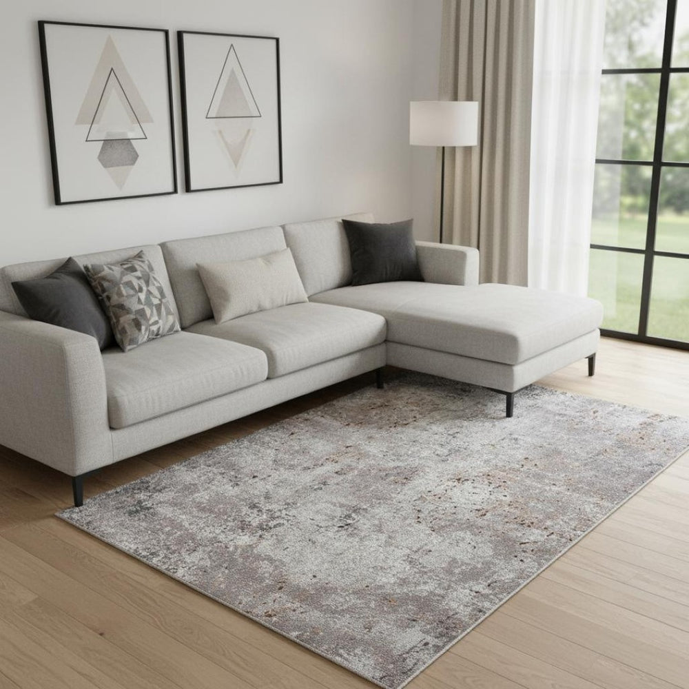 HomeRoots 8' Modern Abstract Area Rug in Light Gray with Bronze-Gold Accents for Sophisticated Interiors 8' X 10' 395992