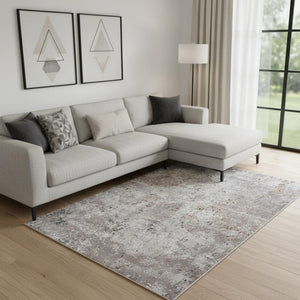 HomeRoots 8' Modern Abstract Area Rug in Light Gray with Bronze-Gold Accents for Sophisticated Interiors 8' X 10' 395992