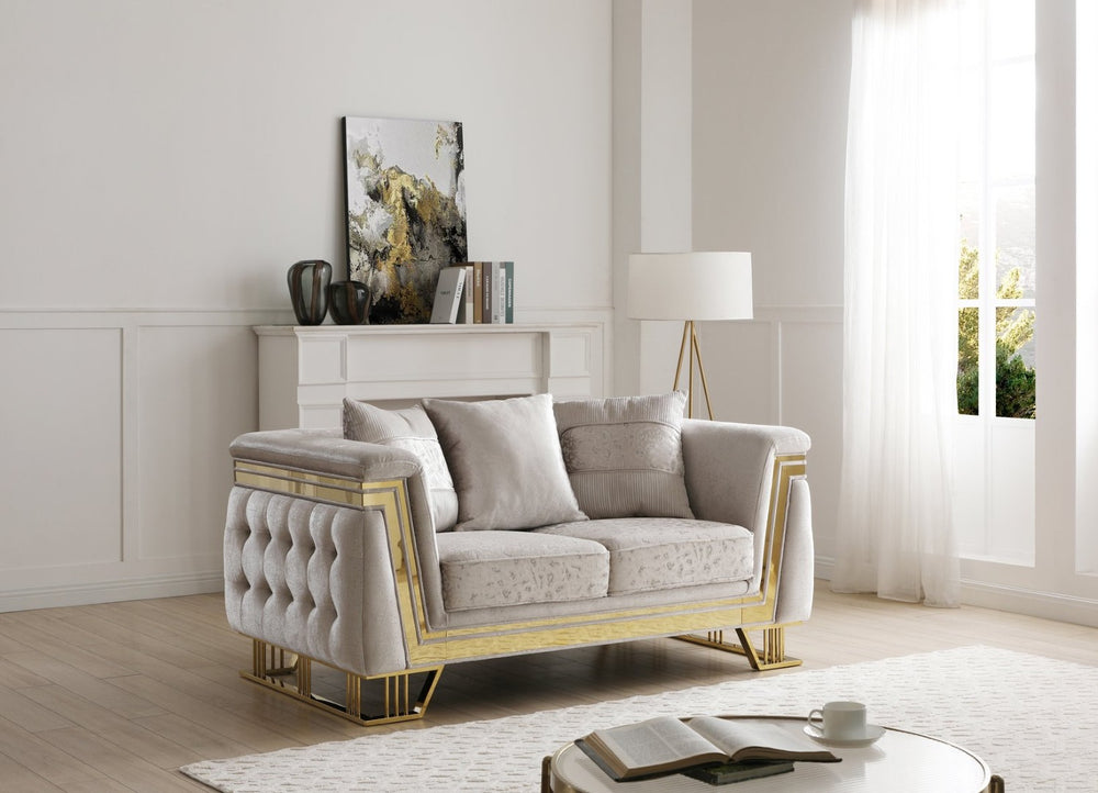 English Elm Rebecca Glam Tufted Loveseat with Gold Trim Shimmering Fabric and Hollywood Elegance B078P468202