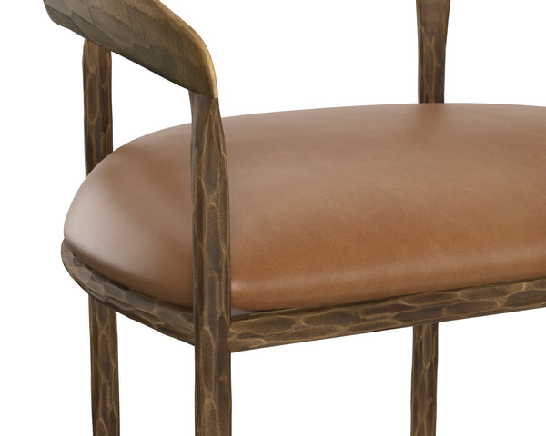 Sunpan Zanatta Stylish Barstool with Antique Brass Frame and Unique Hammered Metal Detailing for Any Space Tan Leather