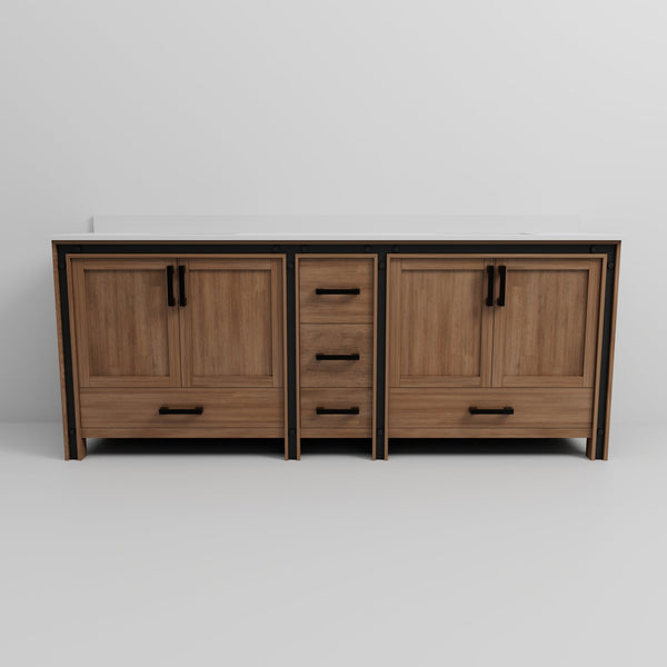 English Elm Rustic Barnwood Double Bath Vanity 84" W x 22" D with Cultured Marble Top, Solid Wood, Soft-Close Storage B2731P260761