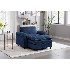 English Elm Accent Chair With Ottoman - Luxurious Chenille Oversized Sofa For Living Room, Bedroom, Office, Blue W2100S00175