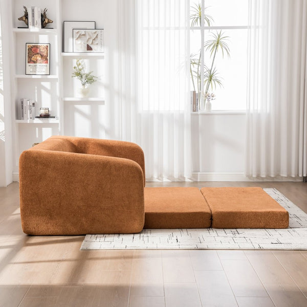 English Elm 71" Chenille Pull Out Sleeper Loveseat Convertible Floor Couch for Dorm or Guest Bedroom Orange W3118P388900