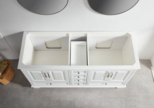 English Elm Fully 60'' Freestanding Double Bathroom Vanity with Solid Wood Base and Carrara Engineered Marble Top White W1826P382807