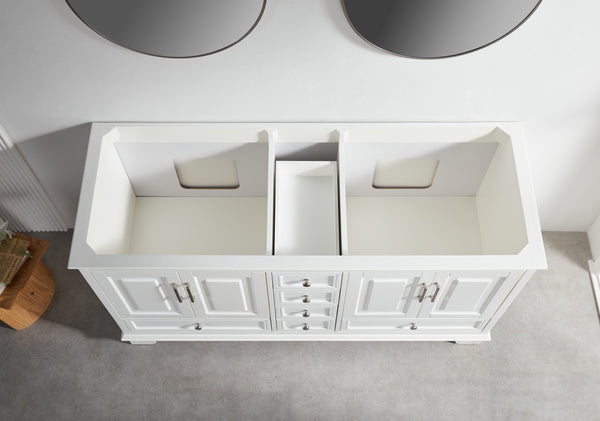 English Elm Fully 60'' Freestanding Double Bathroom Vanity with Solid Wood Base and Carrara Engineered Marble Top White W1826P382807