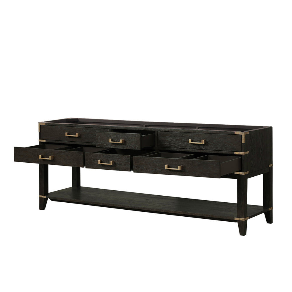 English Elm Black Oak Double Bath Vanity 84 in W x 22 in D – Solid Wood Frame, Soft-Close Drawers, Ample Storage, Fully Assembled B2731P261068