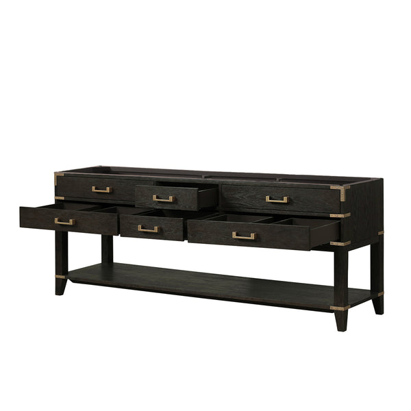 English Elm Black Oak Double Bath Vanity 84 in W x 22 in D – Solid Wood Frame, Soft-Close Drawers, Ample Storage, Fully Assembled B2731P261068