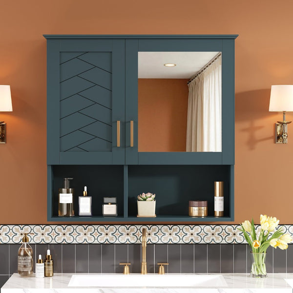 English Elm 2-in-1 Matte Wall Mounted Medicine Cabinet Soft Close Mirror Storage for Bathroom Vanity Blue N710P389456C