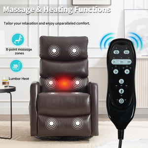 English Elm Heat Massage Rocker Swivel Recliner with 8-node Vibration and Lumbar Relief W3224P321865