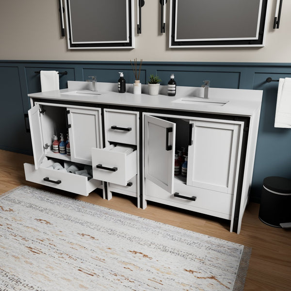 English Elm White Double Bath Vanity 80" W x 22" D with Cultured Marble Scratch‑Resistant Top, Faucet & Mirrors B2731S01144