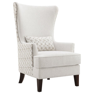 English Elm Lindstrom Tall Latte Wingback Accent Chair with Nailhead Trim, Plush Upholstery & Dark Wood Legs B062P358332