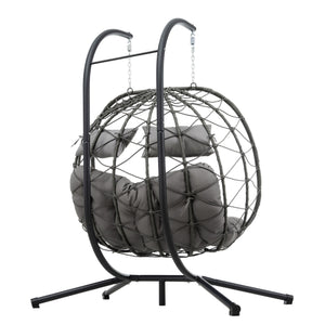 English Elm 2 Persons Egg Chair With Stand - Cozy Wicker Hanging Swing For Indoor/Outdoor Relaxation Space W1703P163952