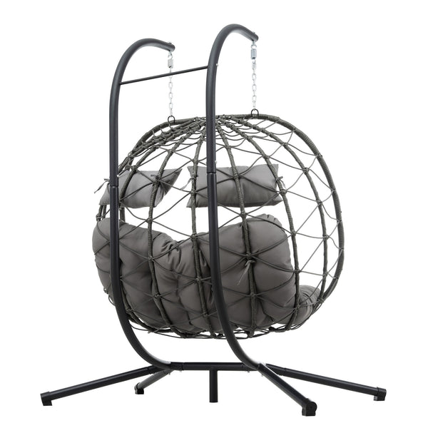 English Elm 2 Persons Egg Chair With Stand - Cozy Wicker Hanging Swing For Indoor/Outdoor Relaxation Space W1703P163952