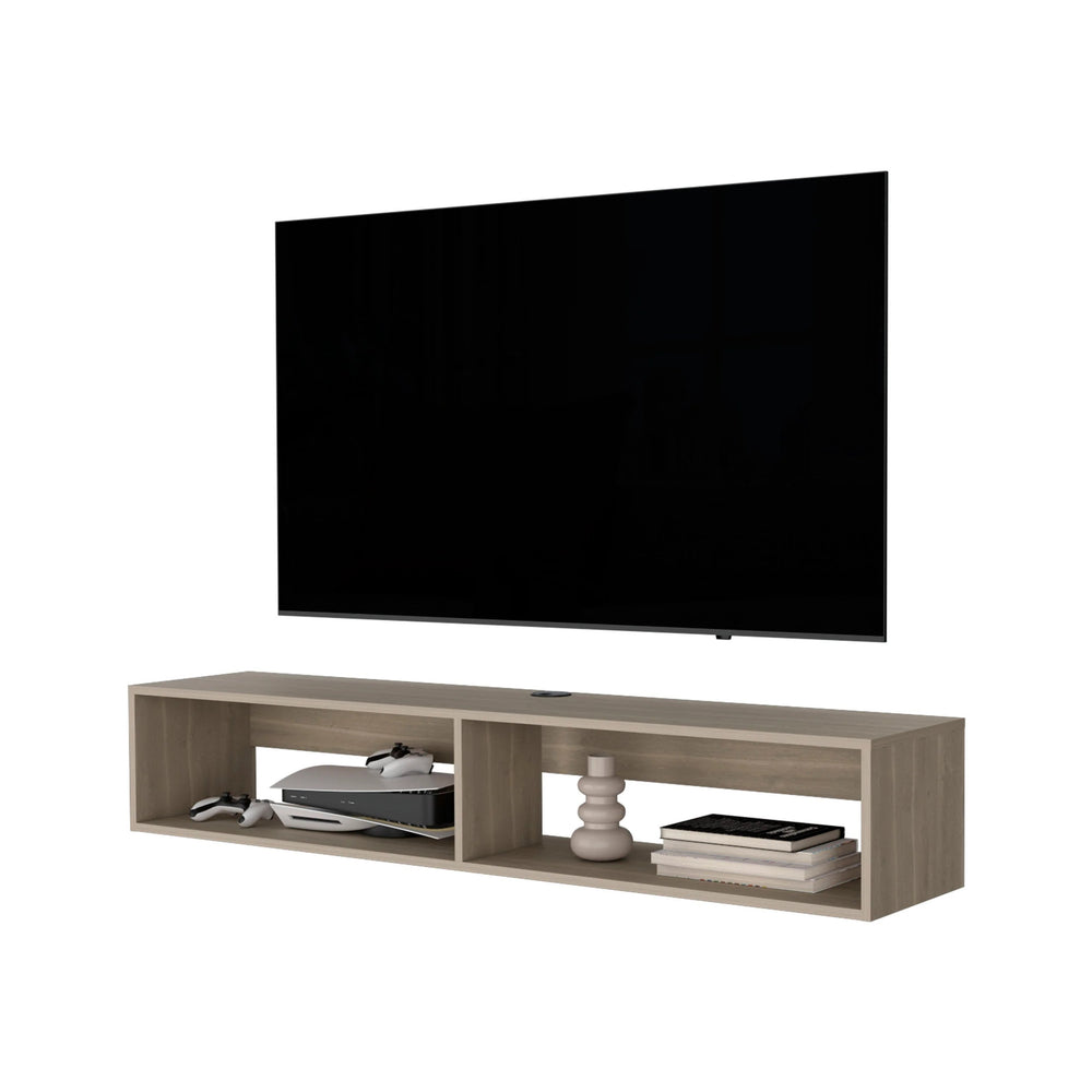English Elm White Oak Floating Media Rack with 2 Shelves for TV Accessories, Space-Saving Melamine Design B062P230641