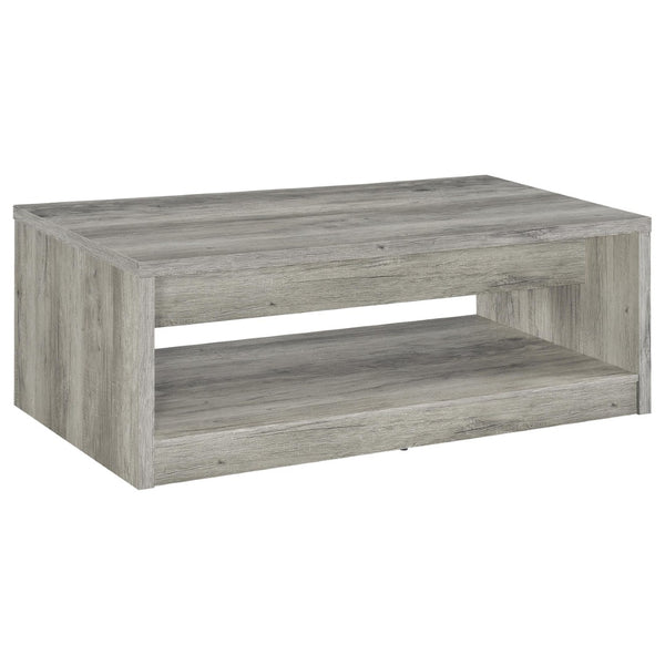 English Elm Nuberg Driftwood Gray Living Room Coffee and End Table Set with Storage Shelves B062S01520