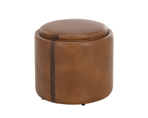 Sunpan BORELLI Storage Ottoman - Stylish Tobacco Tan Faux Leather & Autumn Chestnut Design for Versatile Use 109905V