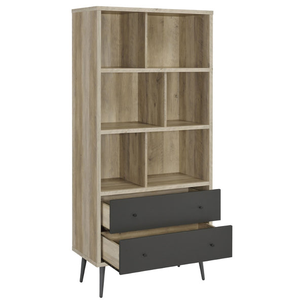 English Elm Minerva Staggered Shelf Bookcase with Drawers in Distressed Pine Scandinavian Style B062P447806