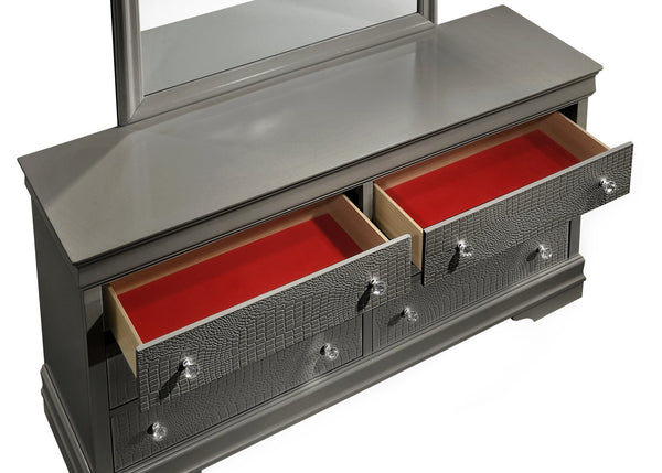 English Elm Blaze 6-Drawer Modern Dresser In Metallic Gray - Stylish, Durable Storage With Velvet-Lined Drawers B009P286642