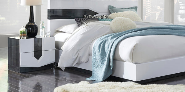 English Elm VIOS Zebrano White HG Nightstand with High-Gloss Finish, Solid Wood & MDF Accent, Contemporary Design B201P215811