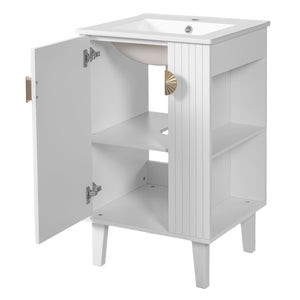English Elm 20-inch French Style Bathroom Vanity with Integrated Ceramic Sink, Carved Accents & Soft-Close Door White N710P330971K