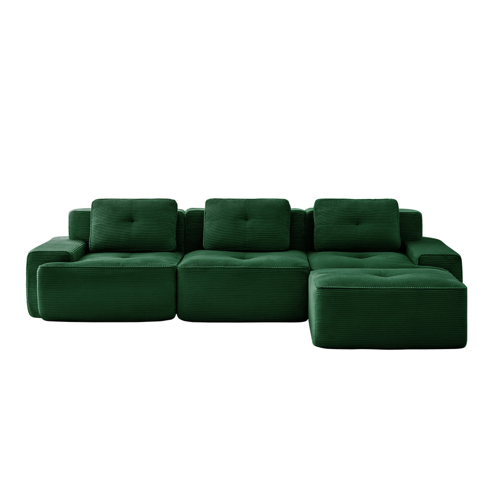 English Elm 117" Modern L-Shaped Modular Sectional Sofa - Stylish Comfort, Deep Seating, Movable Ottoman, Green W714S01486