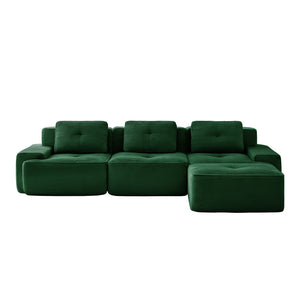 English Elm 117" Modern L-Shaped Modular Sectional Sofa - Stylish Comfort, Deep Seating, Movable Ottoman, Green W714S01486