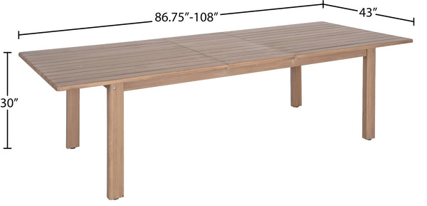 Meridian Furniture Newport Extendable Solid Acacia Outdoor Dining Table Thermowood Slatted Patio Design 396-DT