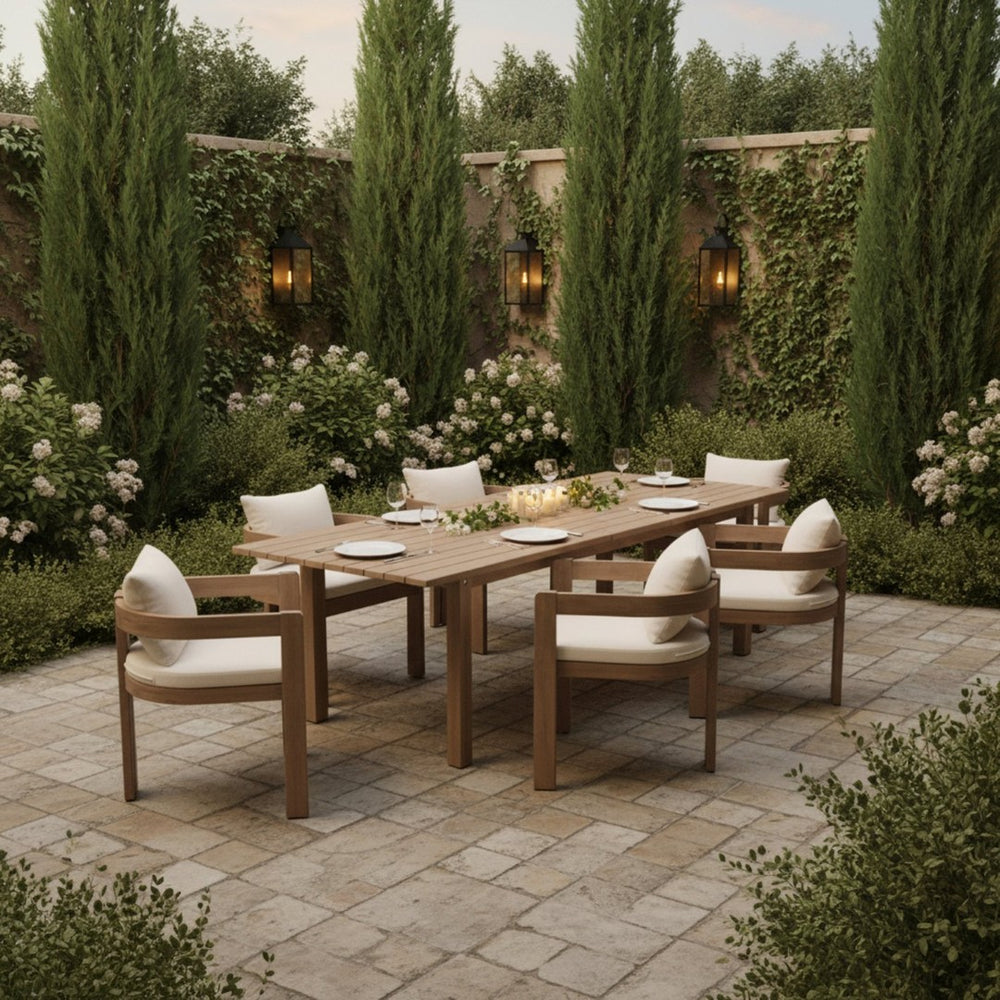 Meridian Furniture Newport Extendable Solid Acacia Outdoor Dining Table Thermowood Slatted Patio Design 396-DT