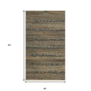Homeroots 5' X 7' Tan And Blue Hand Woven Area Rug  Jute 396005