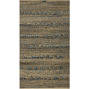 Homeroots 5' X 7' Tan And Blue Hand Woven Area Rug  Jute 396005