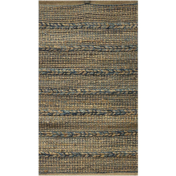 Homeroots 5' X 7' Tan And Blue Hand Woven Area Rug  Jute 396005