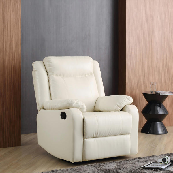 English Elm Glory PU Reclining Loveseat with Channel Tufted Back for Lumbar Support and Compact Spaces Comfort Off White 26 L x 33 W x 30 H B078108418