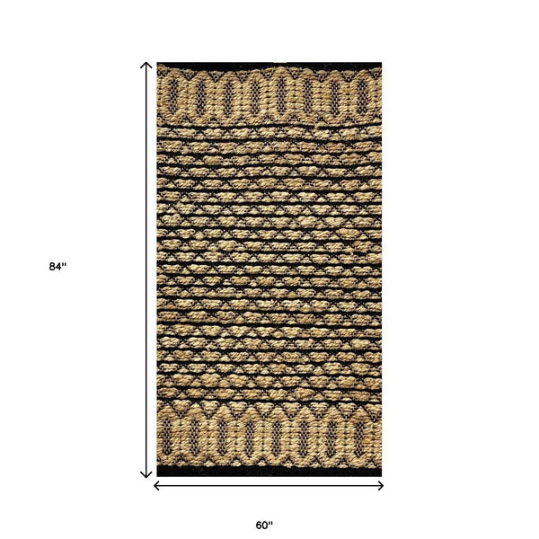 Homeroots 5' X 7' Tan And Black Hand Woven Area Rug  Jute 396009