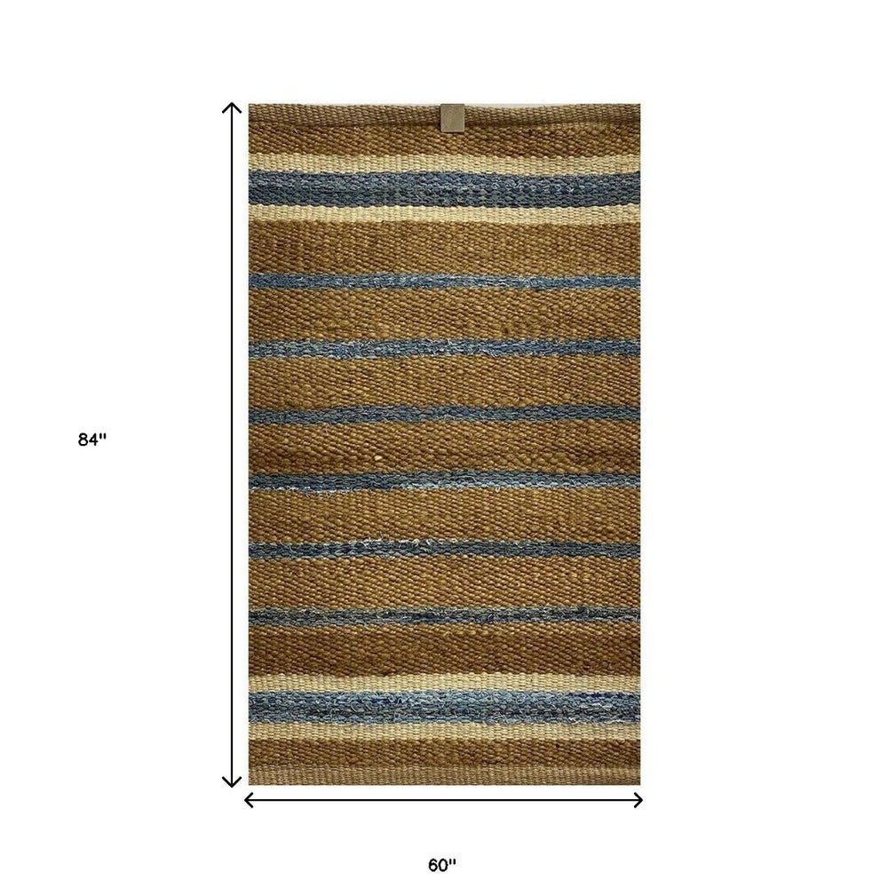 HomeRoots 5' Hand Woven Tan and Ivory Area Rug - Artisan Crafted, Durable Natural Jute for Elegant Interiors 5' x 7' 396011