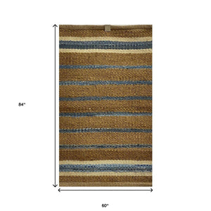 Homeroots 5' X 7' Tan And Ivory Hand Woven Area Rug  Jute 396011