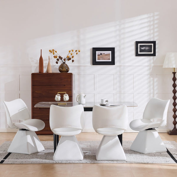 English Elm The Swivel Dining Chair with Hollow Cutout Back Faux Leather Hardwood Frame Modern White W3612P436511