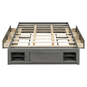 English Elm Queen Platform Bed with Four Storage Drawers Footboard Cubby Modern Low Profile Frame Gray LP000138AAE
