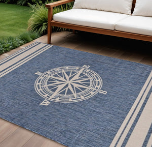 HomeRoots 8' Blue and Gray Indoor Outdoor Area Rug - Durable, Stylish, Machine-Made for High Traffic Spaces 8' X 10' 396116